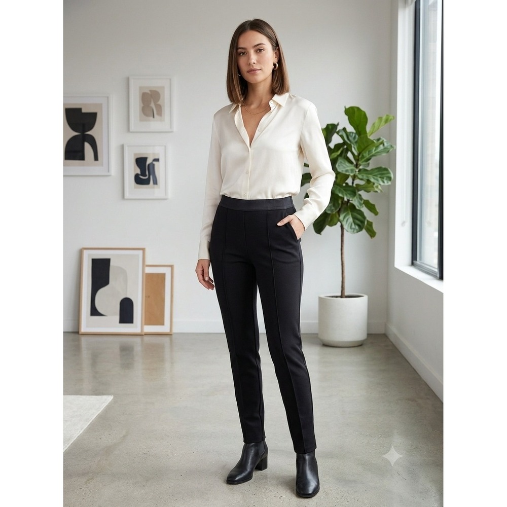 Bailey 44 Black Ponte Knit Slim Fit Front Seam Pull On Pants Small
